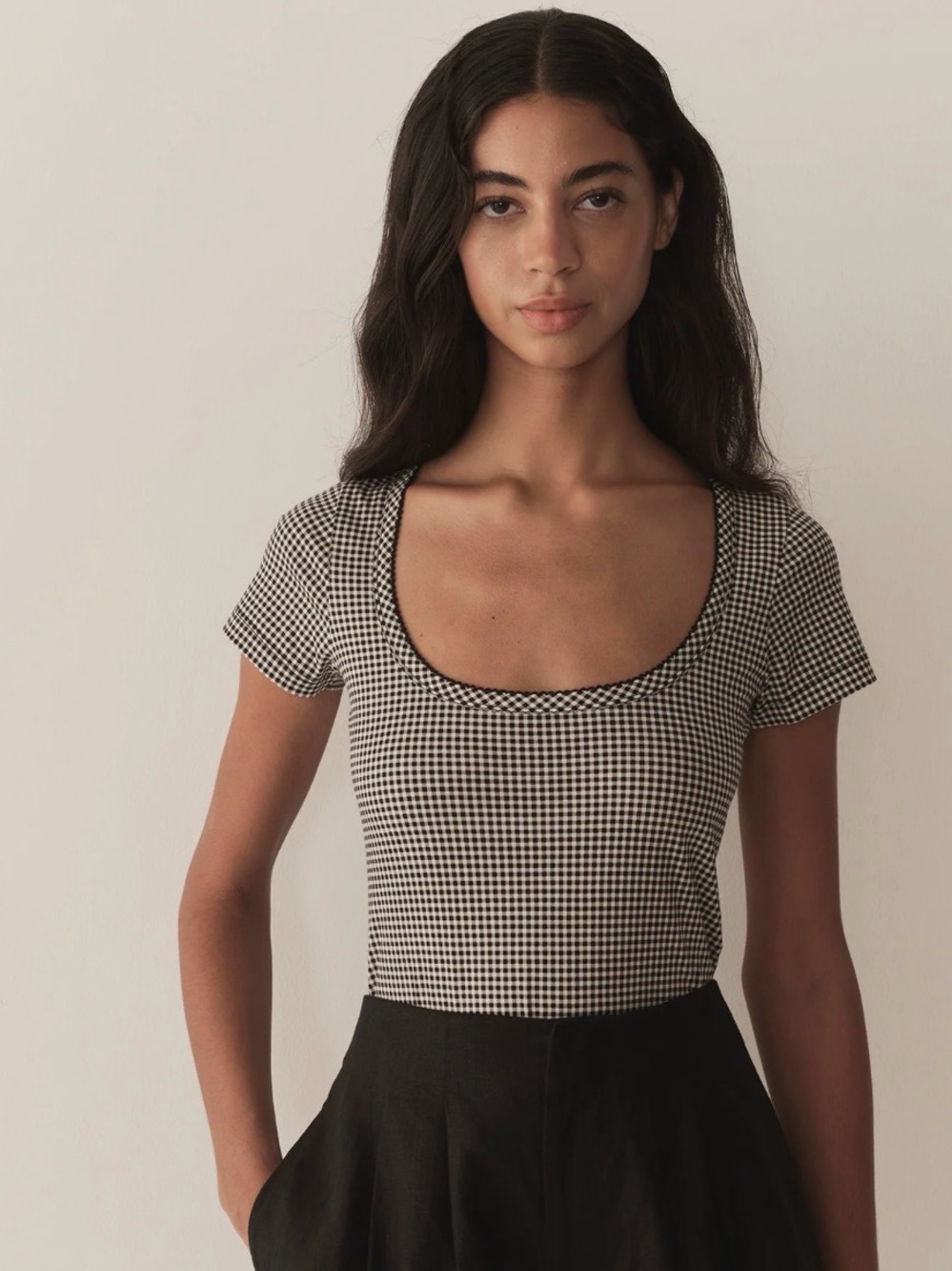 DÔEN Brigitte Tee Noir La Maddalena Gingham Black White Size Large